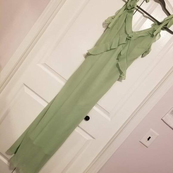 NWT Christian Lacroix Pastel Light Green Maxi Long Dress Ruffles Chiffon Medium - Picture 5 of 16